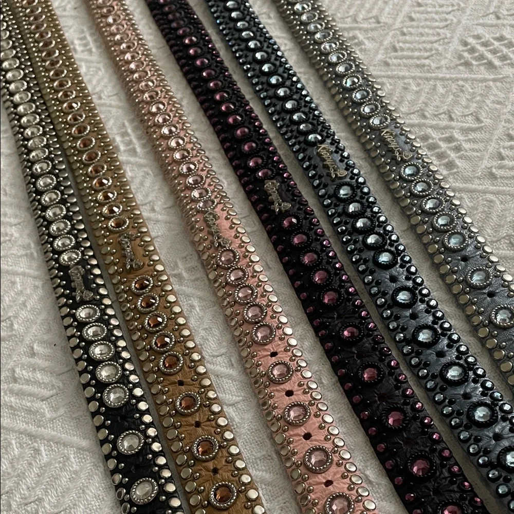 2 Kippys Leather Swarovski Cowgirl Black Brown Crystal Studded Belts 30 small
